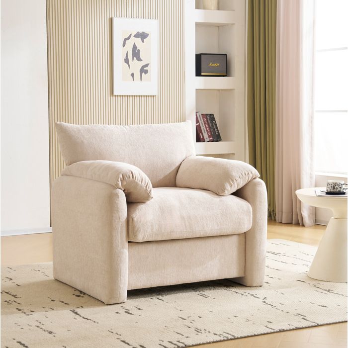Canapé 1 place. fauteuil relax. tissu chenille. convient pour salon et chambre. 96×82×84 cm. beige