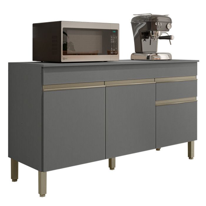 Buffet Bas 3 Portes 1 Tiroir Gris 5 Niches L 150 H 86 P 53.3 cm - L 150 x l 53.3 x H 86 cm Buffet Bas 3 Portes 1 Tiroir Gris 5 Niches L 150 H 86 P 53.3 cm - L 150 x l 53.3 x H 86 cm