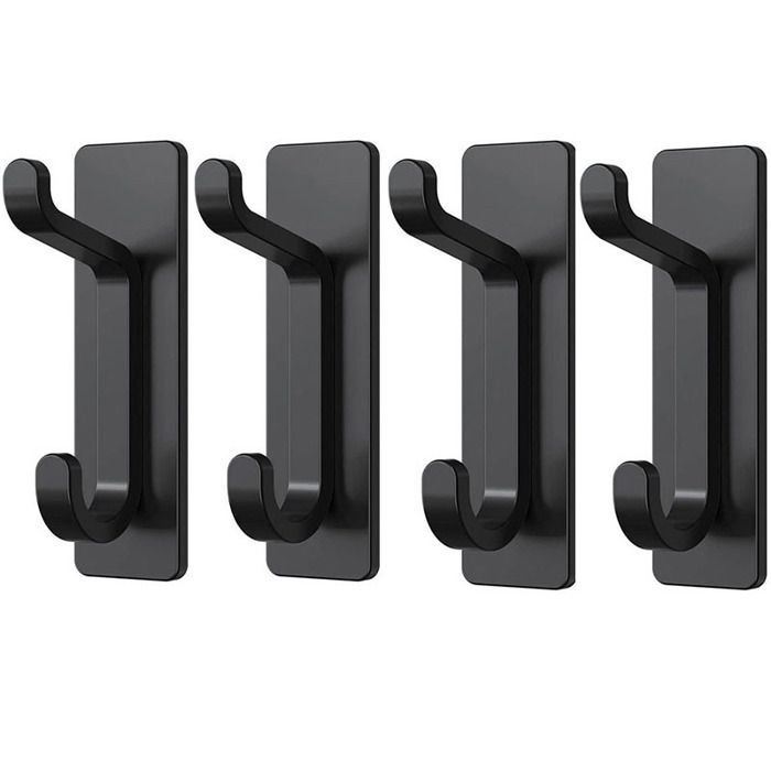 Lot de 4 Crochets Adhésifs Noirs Patères Murales en Acier Inoxydable sans Perçage Crochet de Douche Étanche Charge 6kg Inox