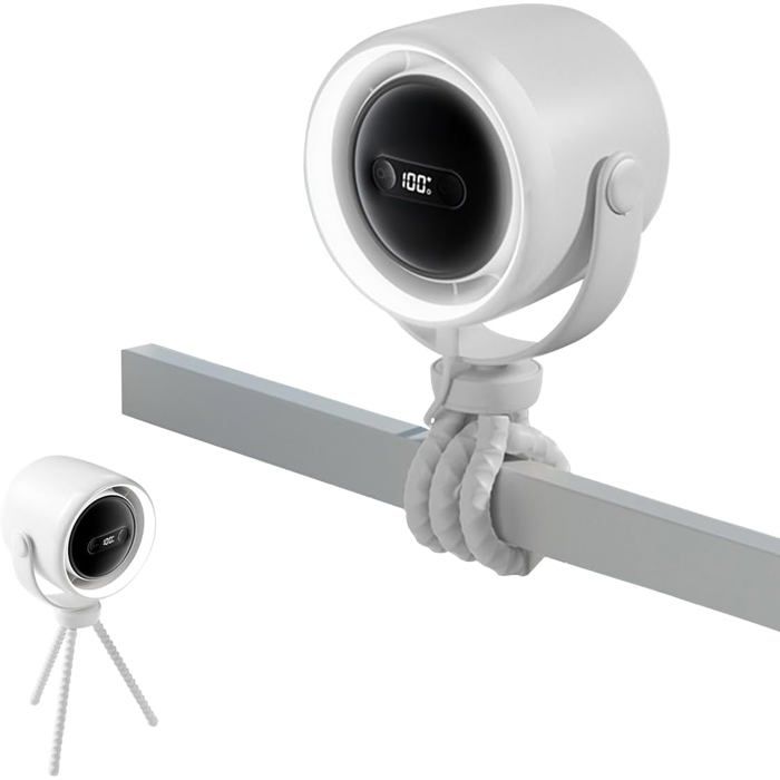 Ventilateur pour poussettePortable rechargeable par USB (3-en-1)design silencieux veilleuse LED intégréeBlanc