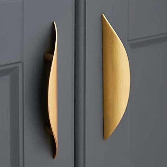 2pcs Poignées de meuble– Design feuille doré brillant – Pour cuisine chambre – 32 mm