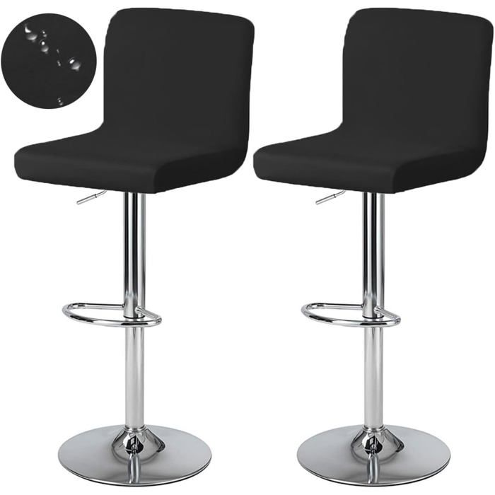 Housse de Tabouret de Bar avec Dossier Imperméable Housse de Chaise de Salle à Manger Pivotante Couverture de Chaise 2 Pièces Noir