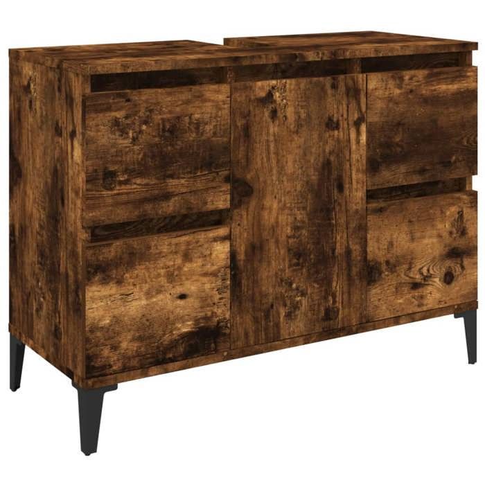 Meuble dévier - vidaXL - caisson sous évier - bois dingénierie - chêne fumé - 80 x 33 x 60 cm - 4 tiroirs - 1 compartiment{sht59w}