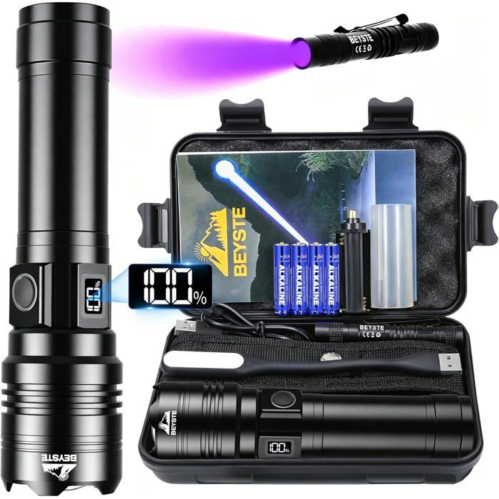 Lampe torche LED 1000000 lumens rechargeable USB tactique longue portée IPX6 étanche ultra puissante camping urgence