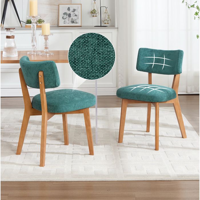 Lot de 2 chaises de salle à manger vertes en tissu avec pieds en bois massif assise rembourrée 54 5 x 47 x 77 cm