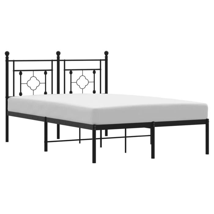 Cadre de Lit Métal sans matelas avec Tête de Lit Noir 120x190 cm en acier avec lattes en métal et rangement intégré 818812