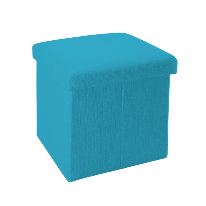 Pouf coffre de rangement pliable 30x30x30 cm bleu ciel - tabouret cube tissu aspect lin avec couvercle repose-pieds