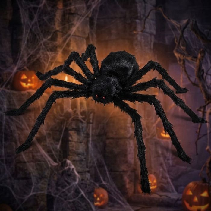 Araignée géante Halloween 2m noire yeux rouges accessoire intérieur extérieur géant décor