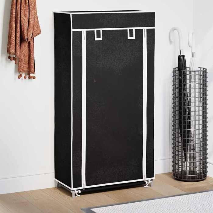 Stable&robuste Armoire à chaussures avec housse 58 x 28 x 106 cm Tissu Noir avec manuel de montage &01_18677