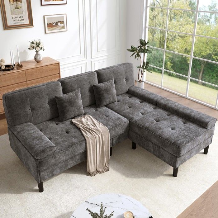 Lit canapé dangle convertible en tissu chenille 3 places réversible avec rangement design 195cm pour salon appartement