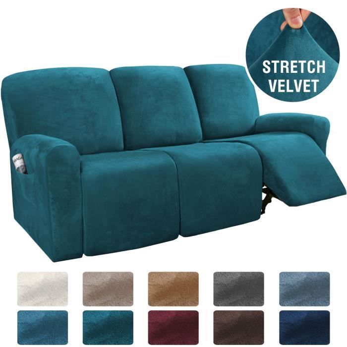 Housse de Fauteuil Relax en Velours Extensible Housse de Canapé 3 Places Douce et Protectrice Fauteuil Relax Bleu vert