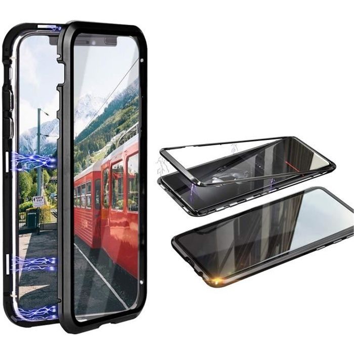 Coque Magnétique Pour IPhone X Et Xs - Verre Et Métal Noir - Protection élégante Et Moderne
