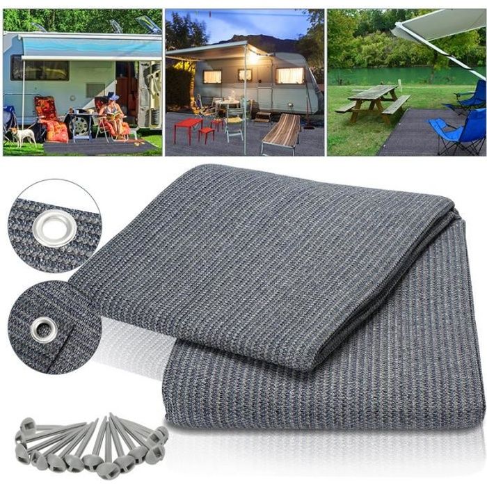 Tapis De Sol Camping Car NEWFUN 250x300cm | Tapis D'Auvent Avec Œillets | Lavable, Résistant UV | Sac Inclus