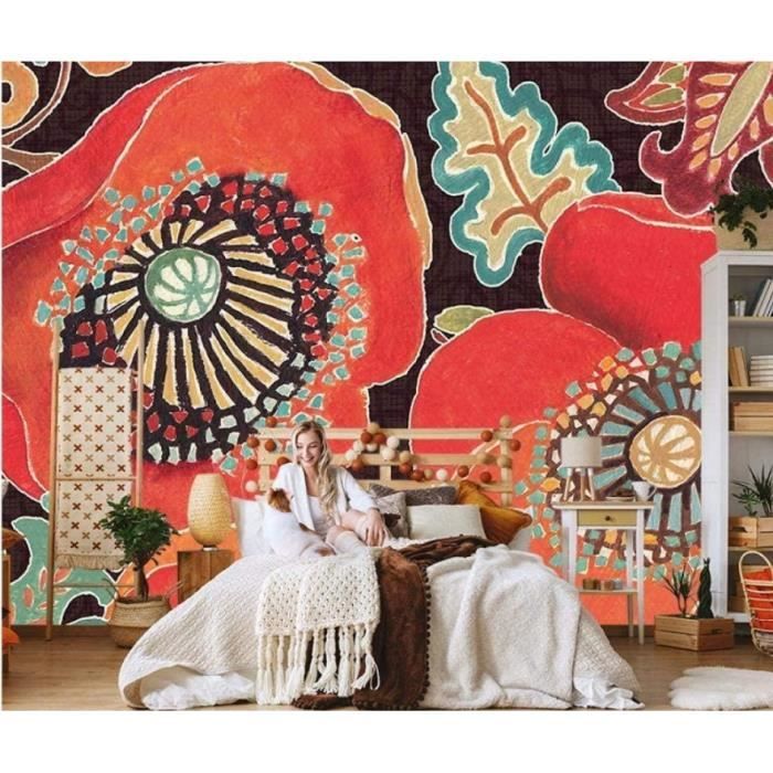 Papier Peint Intissé Tapisserie Murales Panoramique 3D Peintures Murales  Abstraites Vintage Fleur Rouge Fleur Papier Peint 350*256cm - Cdiscount  Bricolage