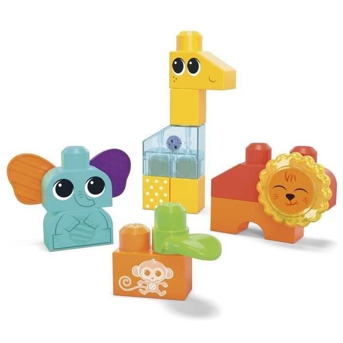 jeu de construction safari des sens megabloks - girafe clochette, lion billes et éléphant oreille souple