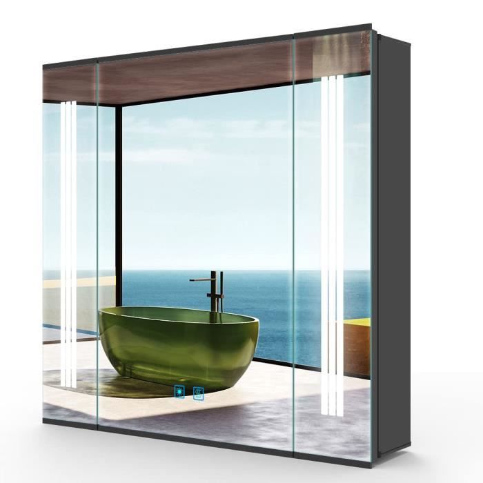 armoire miroir de salle de bain led lumirrors® 65x60 cm - aluminium - gradateur tactile - anti-buée - prise