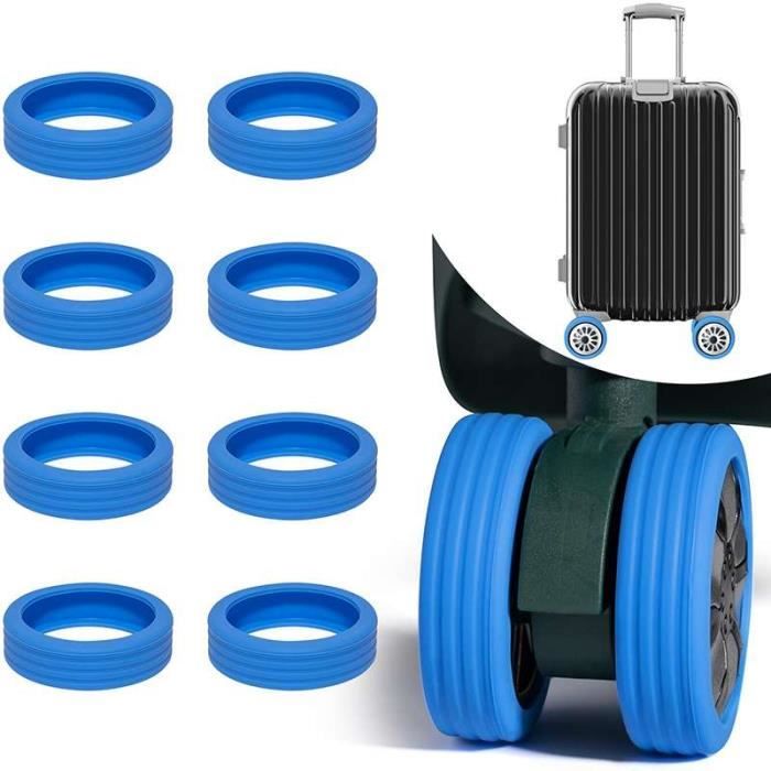 Protecteur de roue de bagage - Paquet de 8 étuis de protection en silicone  - Bleu (Convient aux roues d'un diamètre de 5 à 6,5 cm)