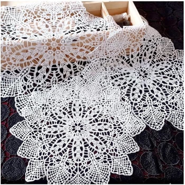 Set De 3 Napperons Ronds En Dentelle Blanche Yulakes - Coton Brodé Main - Motif Fleurs - Ø20/25/30 Cm - Décoration Table