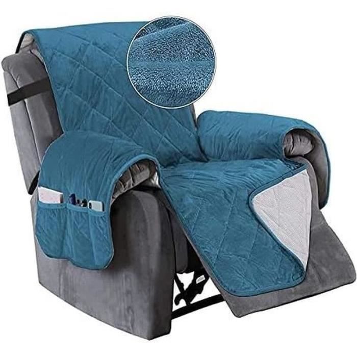 Housse de Fauteuil Relax - Matelassée velours - Support PVC antidérapant - 2 sangles - Bleu
