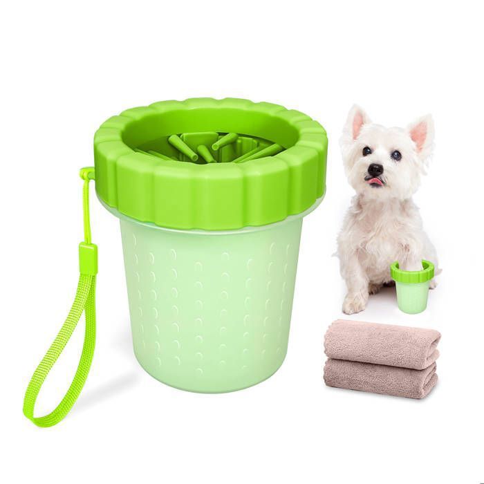 Nettoyeur Pattes pour Chien - QianRuiDa - Moyen - Vert - Tête en Silicone Souple - Élimine Saleté et Boue