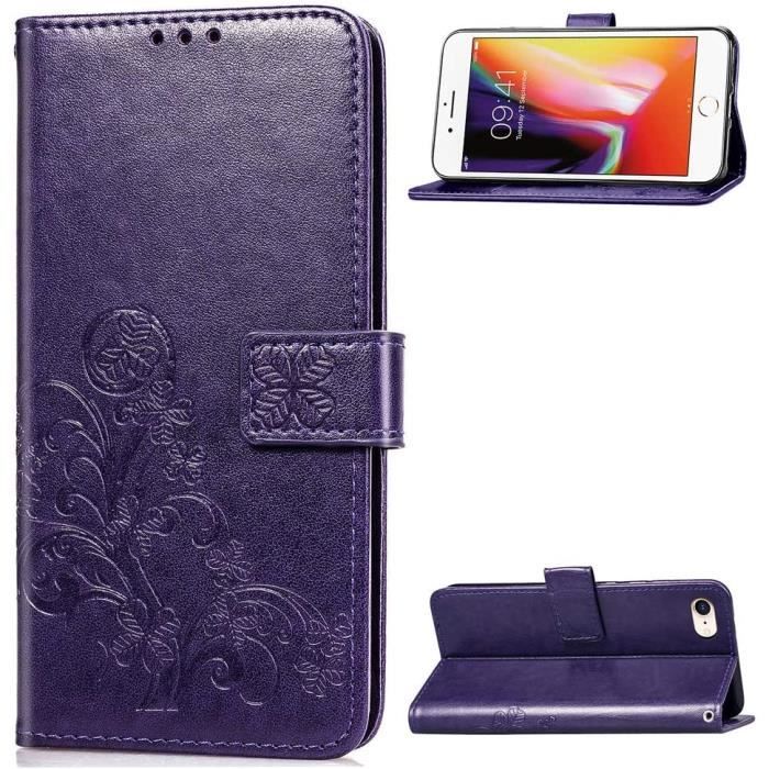 QC-EMART Coque à Rabat Pour IPhone SE 2022/2020, Etui Folio En Cuir