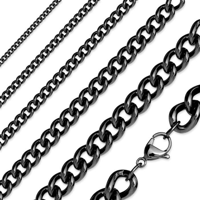 Collier Chaîne Cubaine Homme Acier Inoxydable | Longueur Réglable 35-75 Cm, Fermoir à Poussoir | Argent, Or Ou Noir