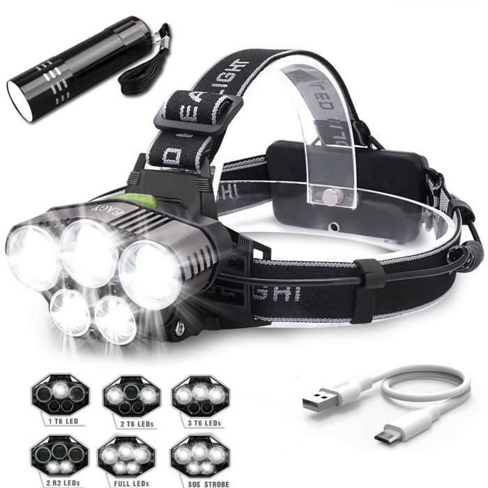 Torche Projecteur DEL tête Phare Rechargeable Lampe Torche Léger