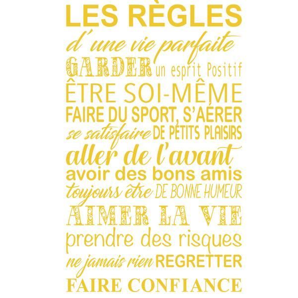 Sticker Mural Texte Les Regles D Une Vie Parfaite 100x60 Cm Achat Vente Stickers Cdiscount