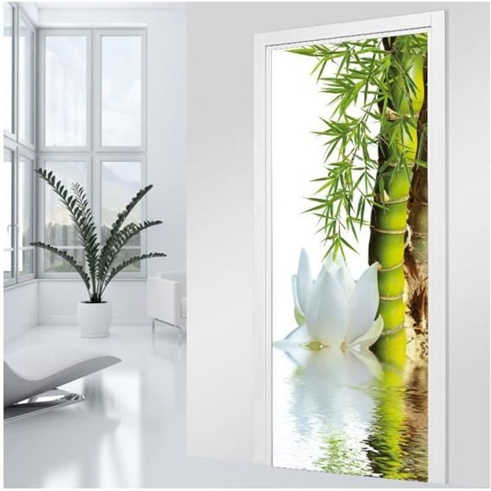 Autocollant Porte 3D Fleurs Blanches – Décoration Intérieure Adhésive – Facile à Poser Et à Retirer