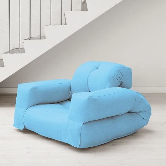 Fauteuil Convertible Hippo 90 futon bleu céleste Cdiscount Maison