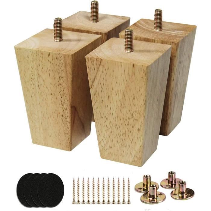 4 Pieds En Bois Hêtre Gris – Hauteur 25 Cm, Diamètre 5 Cm, Pas De Vis M8 – Pour Sommier, Cadre à Lattes