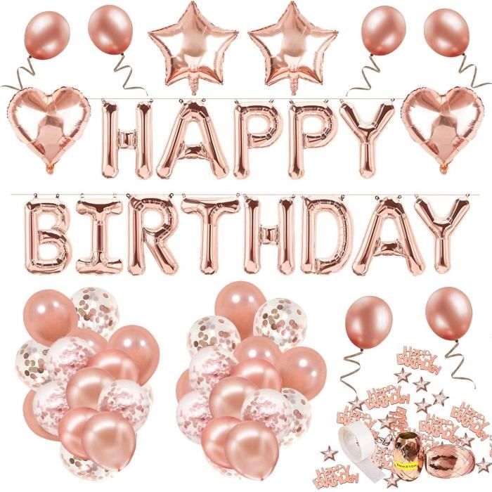 Decoration D Anniversaire En Or Rose Pour Les Filles Anniversaire Ballon Rose Kit Happy Birthday Ballon 12 Ballons Confettis Rose Cdiscount Maison