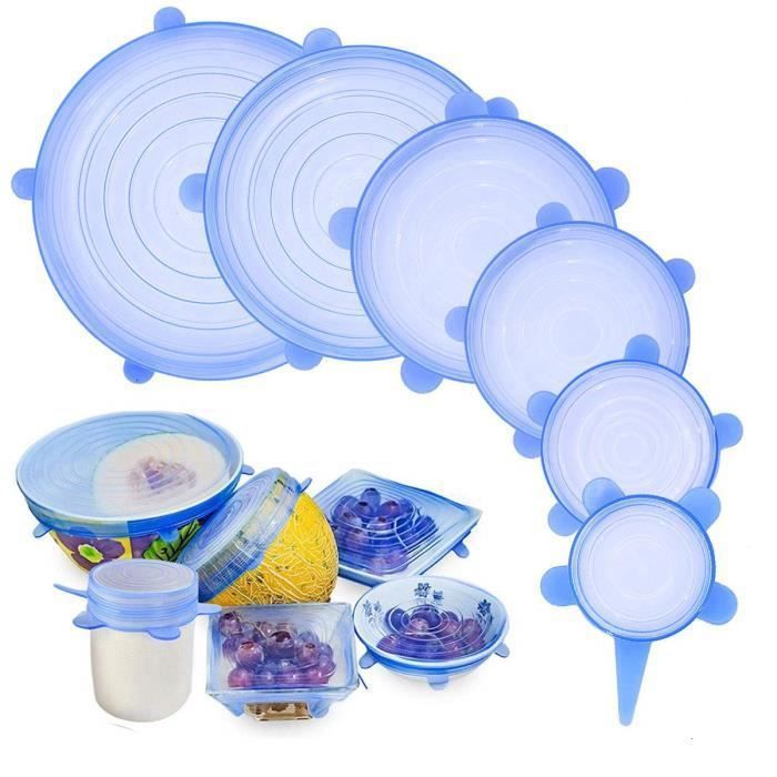 Lot de 6 couvercles universel en silicone souple pour toutes boites