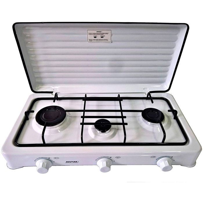 Cuisinière à gaz portable pour le camping 3 brûleurs blanc MPM KN-03/1K Blanc