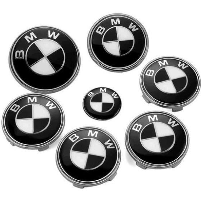Mango - KIT 7 Badge LOGO Embleme BMW Noir Gris Capot 82mm + Coffre 74mm +Volant + 4 centre de roue 68mm