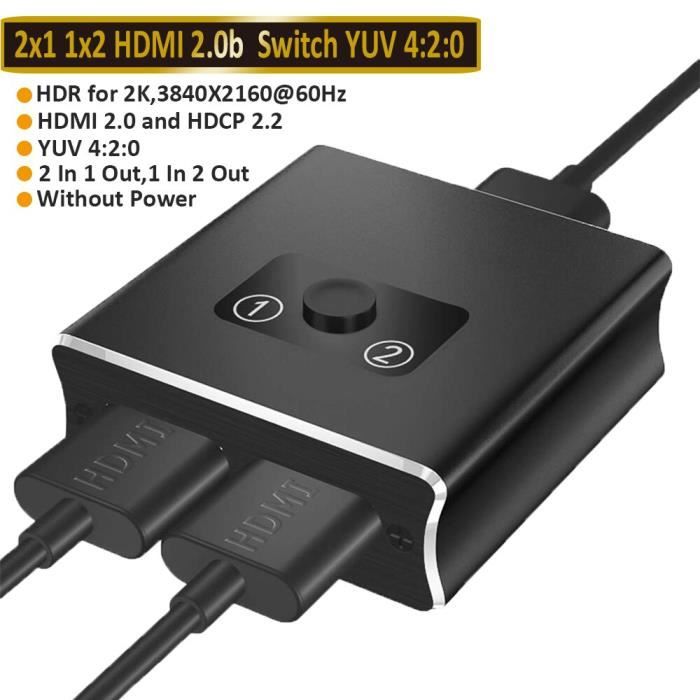 INECK® Prise HDMI 1 mâle vers Double HDMI 2 femelle Y adaptateur de câble  de répartiteur LCD LED HD TV - Cdiscount TV Son Photo