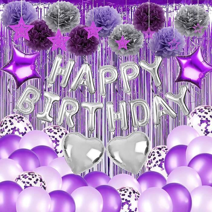 Décoration d'anniversaire violette et argentéeBannièreballon