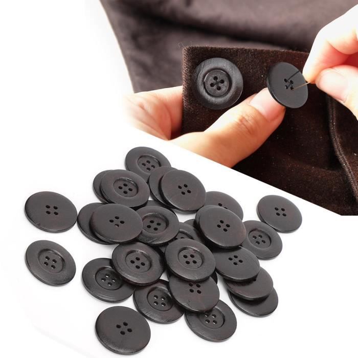30Pcs bois noir à coudre bouton Scrapbooking Rond 2 Trous Plat Artisanat Accessoires