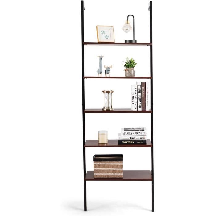 COSTWAY Bibliothèque à 5 Niveaux, Etagère De Rangement En Bois Avec 10 Compartiments, Séparateur