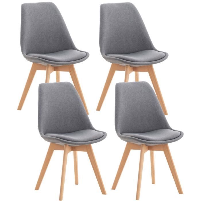 chaises de cuisine linares - clp - lot de 4 - gris clair - tissu