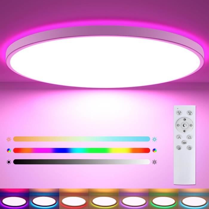 Plafonnier LED Blanc rond 24W RGB avec télécommande IP54 imperméable gradation couleur pour Salon Chambre Cuisine 28*5.2cm