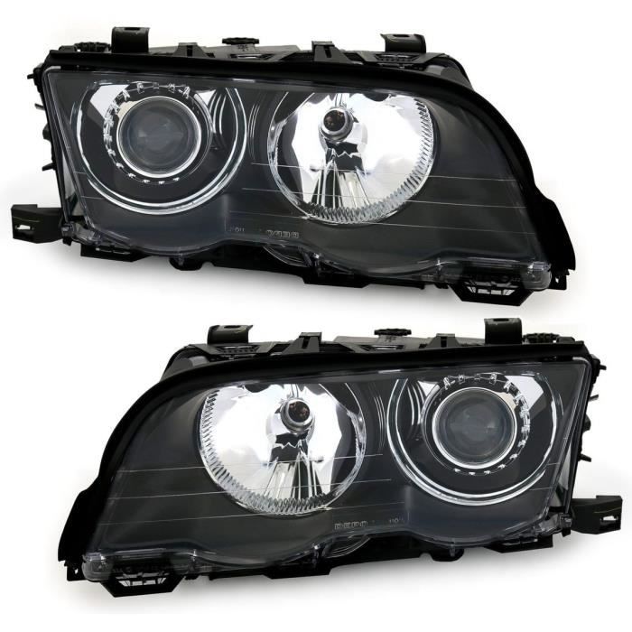 2 FEUX PHARE AVANT ANGEL EYES NOIR BMW SERIE 3 E46 BERLINE ET BREAK PHASE 1