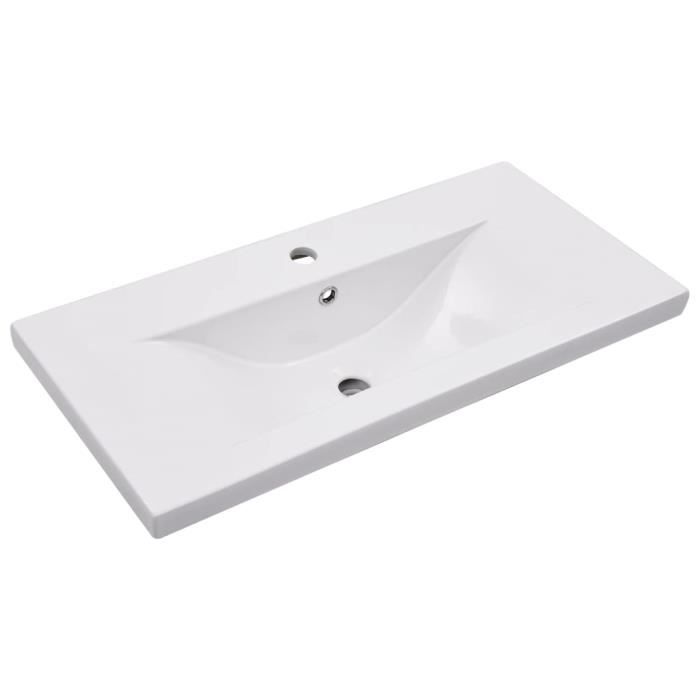 Lavabo encastré - DILWE - 81 x 395 cm - Céramique Blanc - Design contemporain - Avec trop-plein