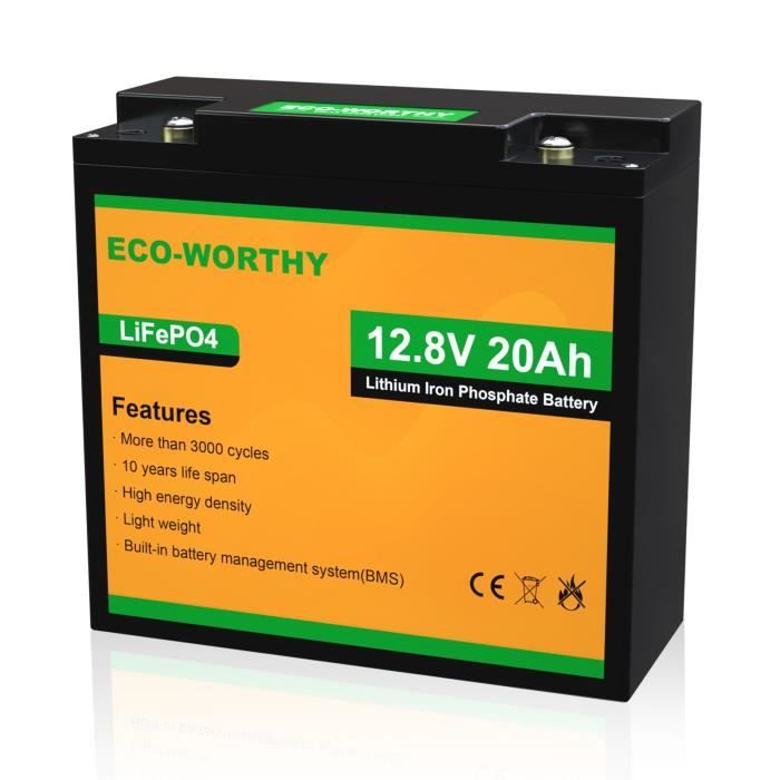 Batterie LiFePO4 au lithium fer phosphate 12V 20Ah 240Wh pour scooter, caravane, moteur de pêche à la traîne