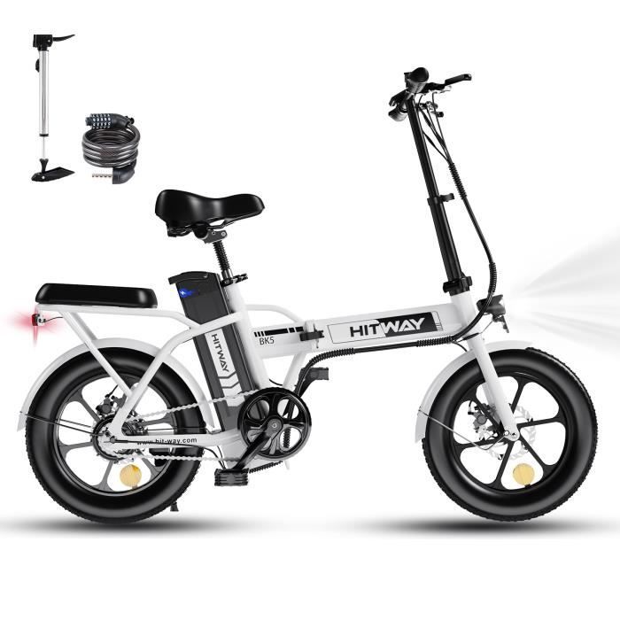 Hitway vélo électrique VAE pliable 16 e-bike blanc,vélos à  assistance,batterie 36v/8,4ah,pédalage assisté,pompe à vélo gratuite -  Conforama