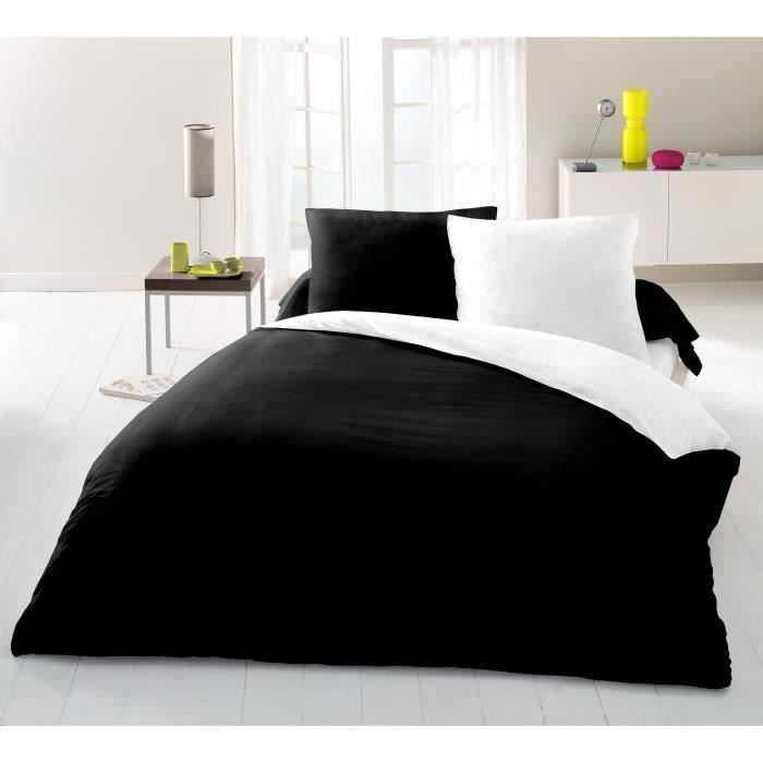 Parure housse de couette 2 personnes - 240x260 cm - 100% Coton - Bicolore Noir et blanc