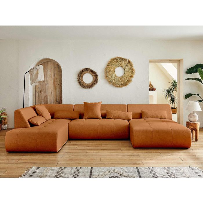 Onyx - canapé panoramique dangle gauche 7 places - en tissu - Rouille
