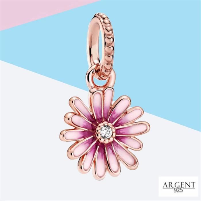 Marguerite rose Plaque or rose Marguerite Charme pendentif Compatible Pandora Bracelet Achat Vente charm s Marguerite rose Plaque or Femme Adulte