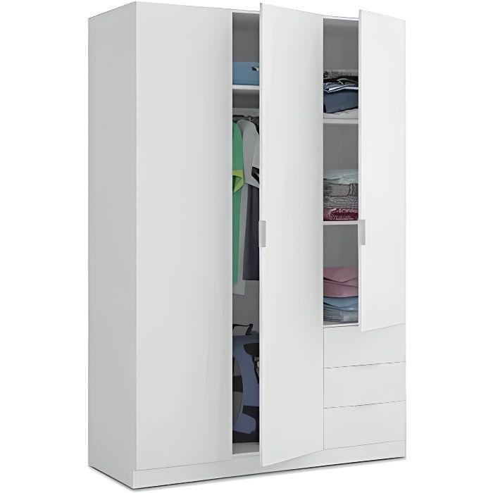 Armoire Garde-Robe 3 Portes 3 tiroirs