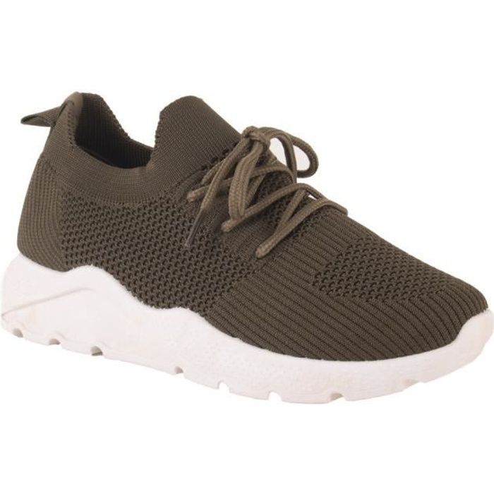 Baskets de sport femme légère \u0026 souple semelle blanche crantée-40 Kaki -  Cdiscount Chaussures